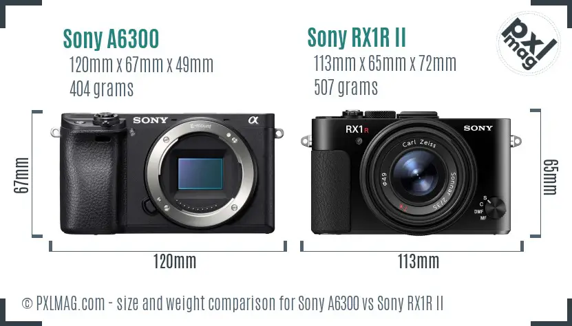 Sony A6300 vs Sony RX1R II size comparison