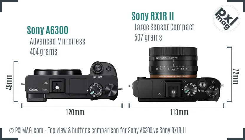Sony A6300 vs Sony RX1R II top view buttons comparison