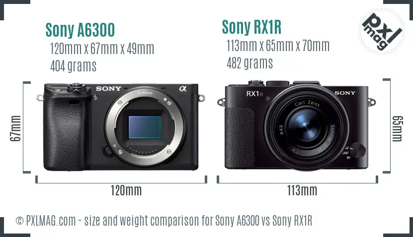 Sony A6300 vs Sony RX1R size comparison