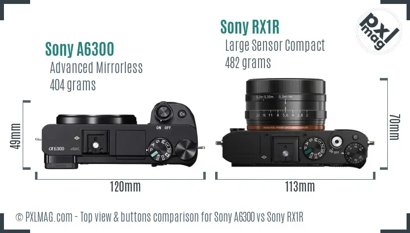 Sony A6300 vs Sony RX1R top view buttons comparison