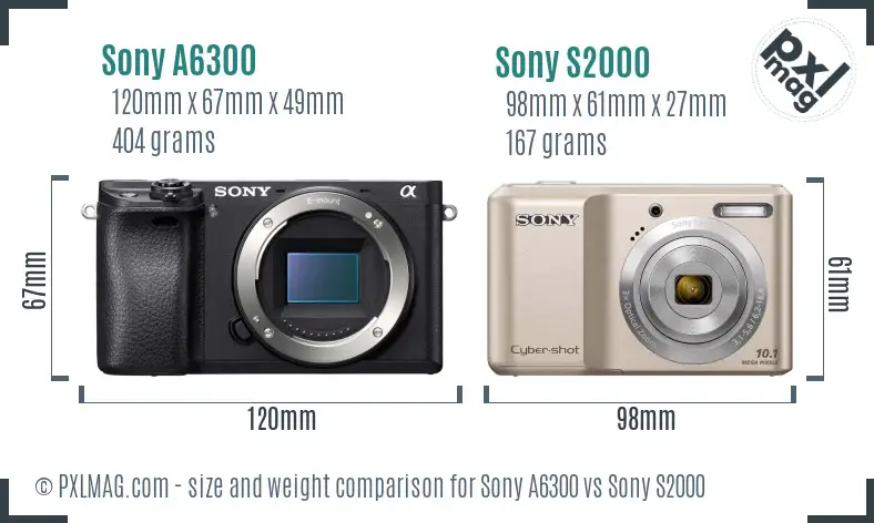 Sony A6300 vs Sony S2000 size comparison