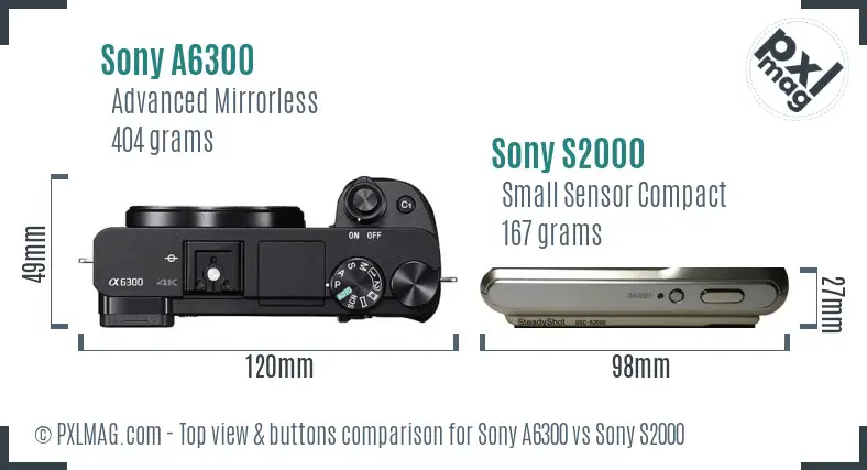 Sony A6300 vs Sony S2000 top view buttons comparison
