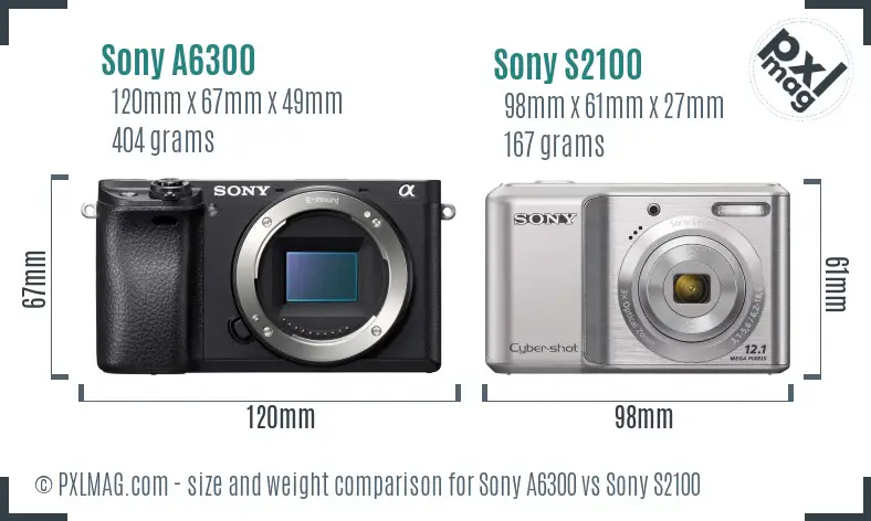 Sony A6300 vs Sony S2100 size comparison