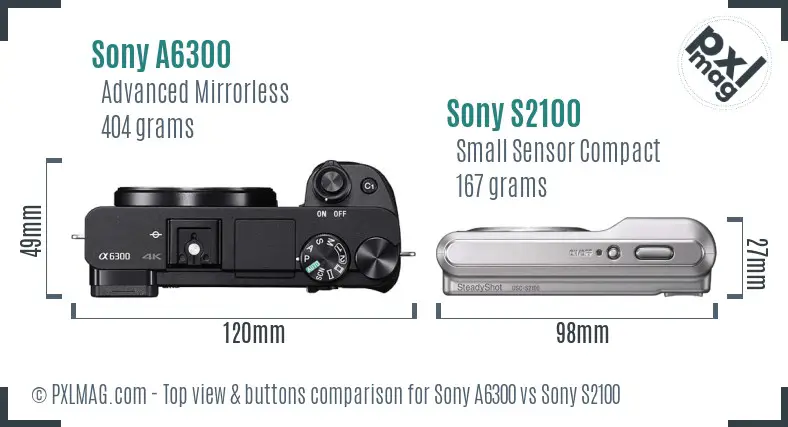 Sony A6300 vs Sony S2100 top view buttons comparison