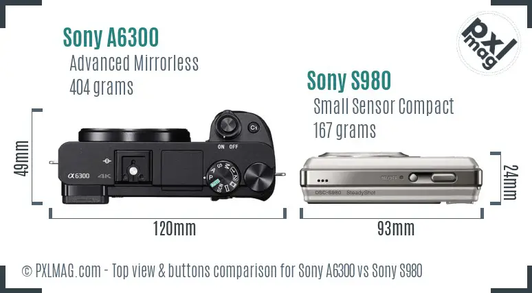 Sony A6300 vs Sony S980 top view buttons comparison