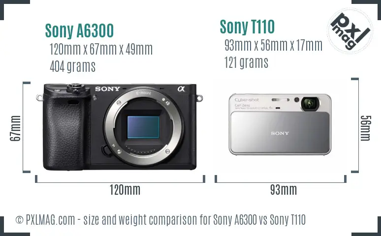 Sony A6300 vs Sony T110 size comparison