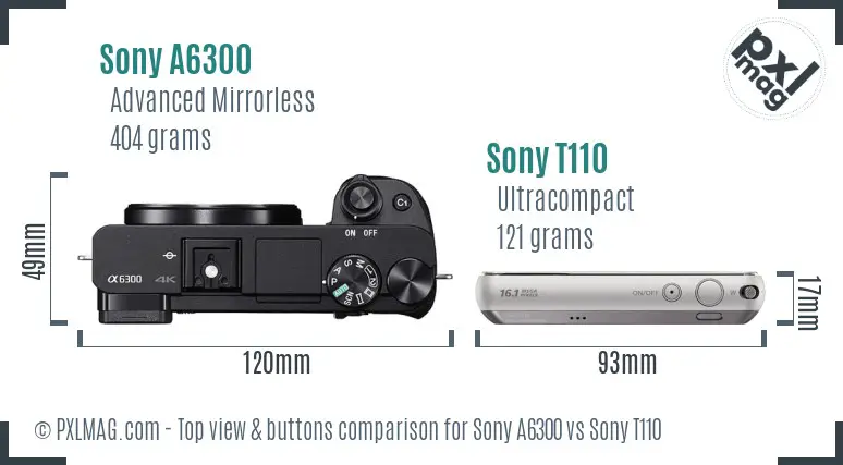 Sony A6300 vs Sony T110 top view buttons comparison