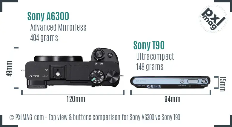 Sony A6300 vs Sony T90 top view buttons comparison