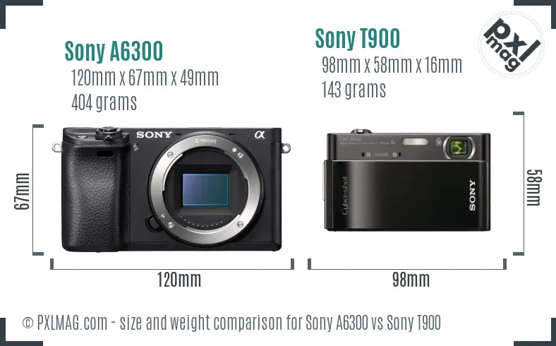 Sony A6300 vs Sony T900 size comparison
