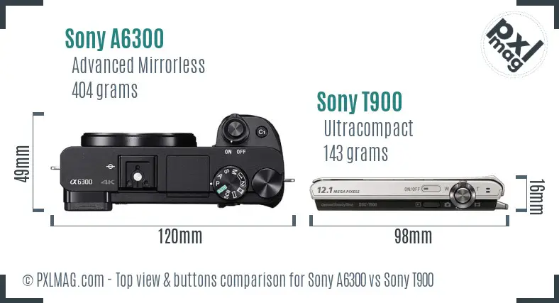 Sony A6300 vs Sony T900 top view buttons comparison