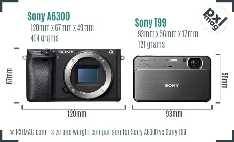 Sony A6300 vs Sony T99 size comparison