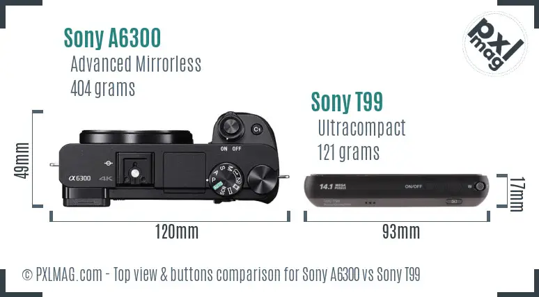 Sony A6300 vs Sony T99 top view buttons comparison