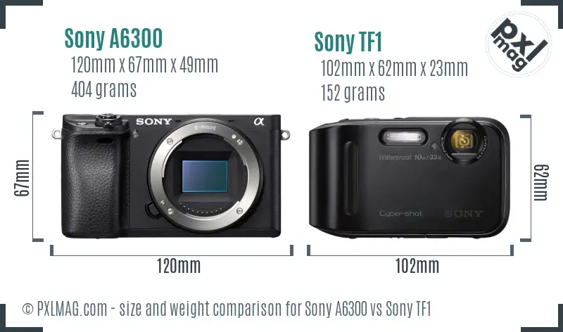 Sony A6300 vs Sony TF1 size comparison