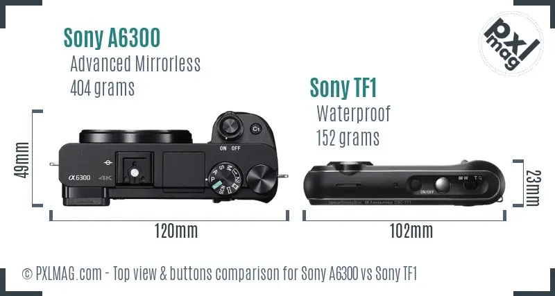 Sony A6300 vs Sony TF1 top view buttons comparison