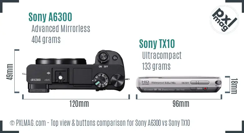 Sony A6300 vs Sony TX10 top view buttons comparison