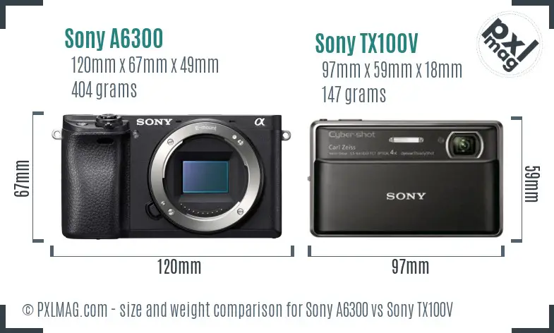Sony A6300 vs Sony TX100V size comparison