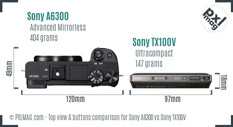 Sony A6300 vs Sony TX100V top view buttons comparison