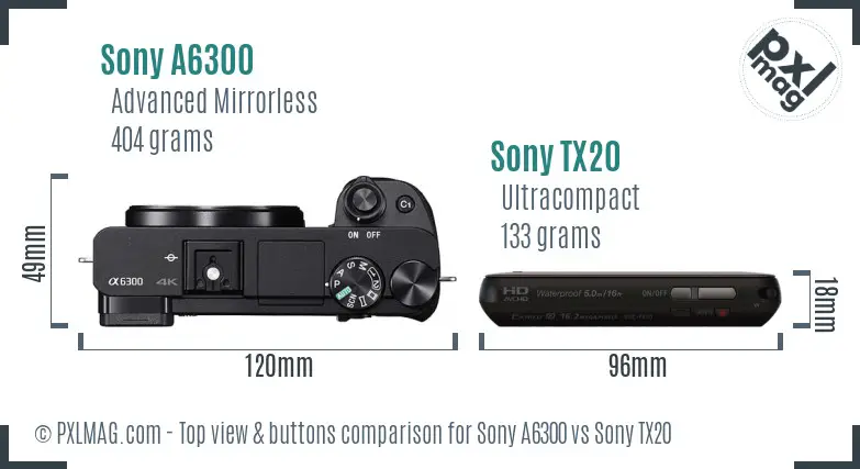 Sony A6300 vs Sony TX20 top view buttons comparison