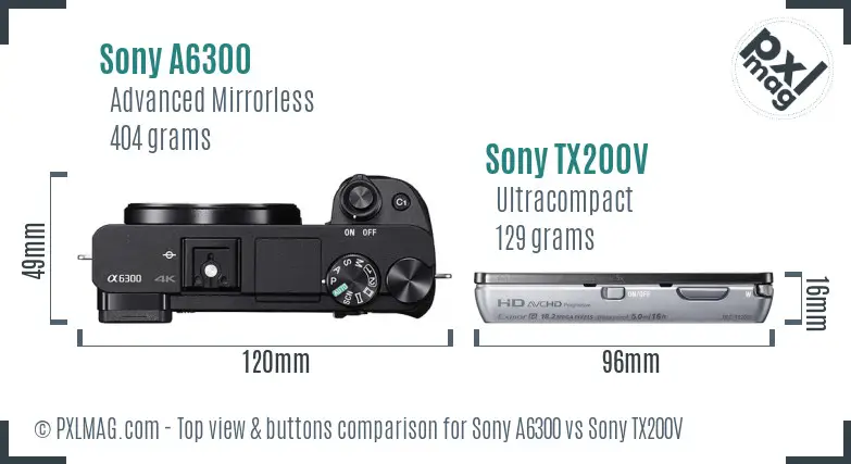 Sony A6300 vs Sony TX200V top view buttons comparison