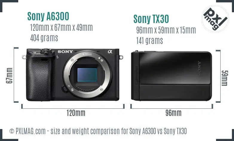Sony A6300 vs Sony TX30 size comparison