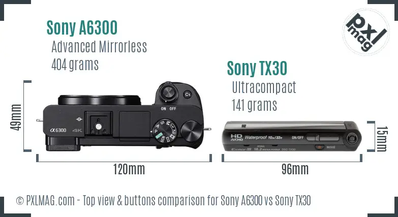 Sony A6300 vs Sony TX30 top view buttons comparison