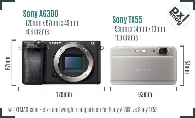Sony A6300 vs Sony TX55 size comparison
