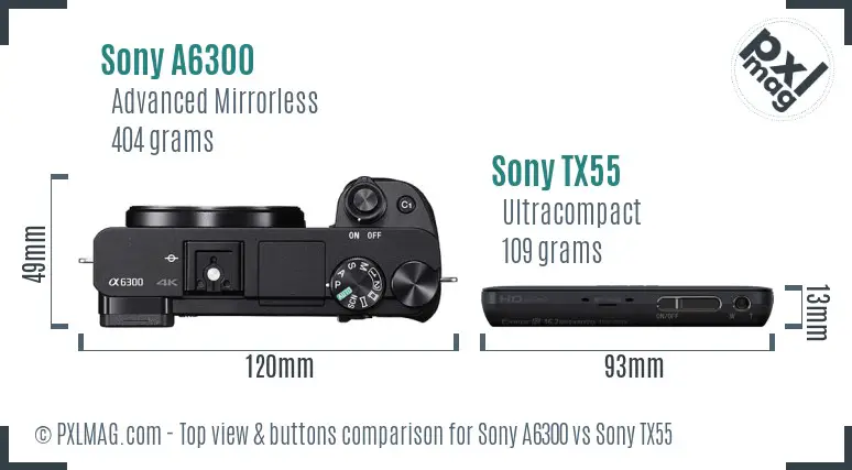 Sony A6300 vs Sony TX55 top view buttons comparison