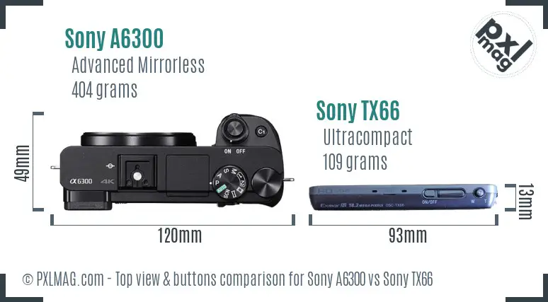 Sony A6300 vs Sony TX66 top view buttons comparison