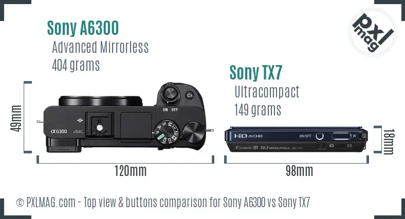Sony A6300 vs Sony TX7 top view buttons comparison