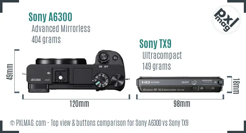 Sony A6300 vs Sony TX9 top view buttons comparison