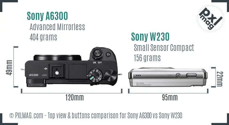 Sony A6300 vs Sony W230 top view buttons comparison