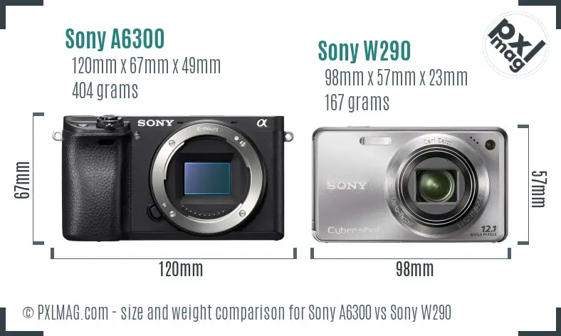 Sony A6300 vs Sony W290 size comparison