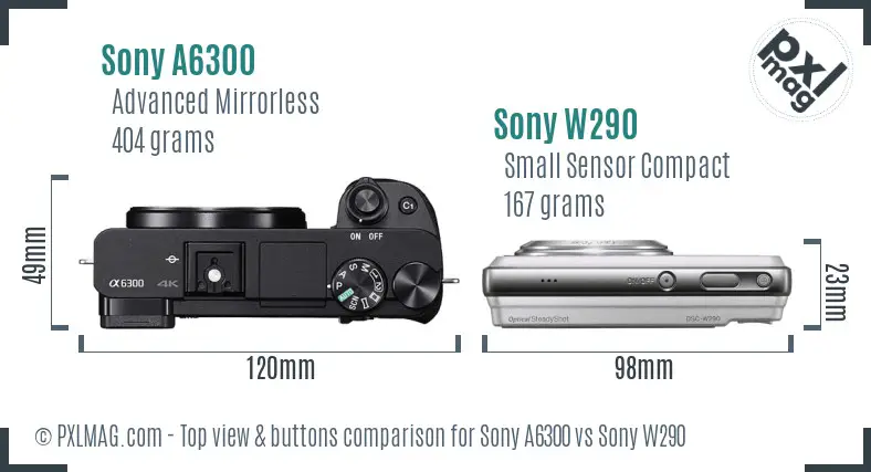 Sony A6300 vs Sony W290 top view buttons comparison