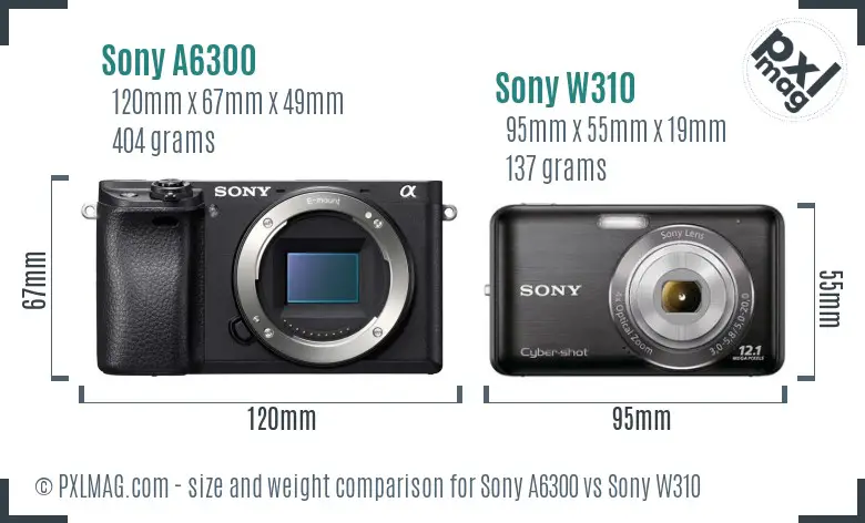 Sony A6300 vs Sony W310 size comparison