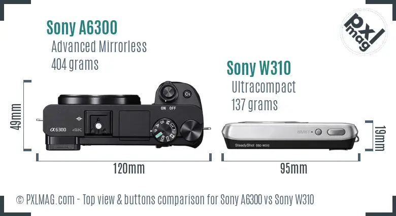 Sony A6300 vs Sony W310 top view buttons comparison