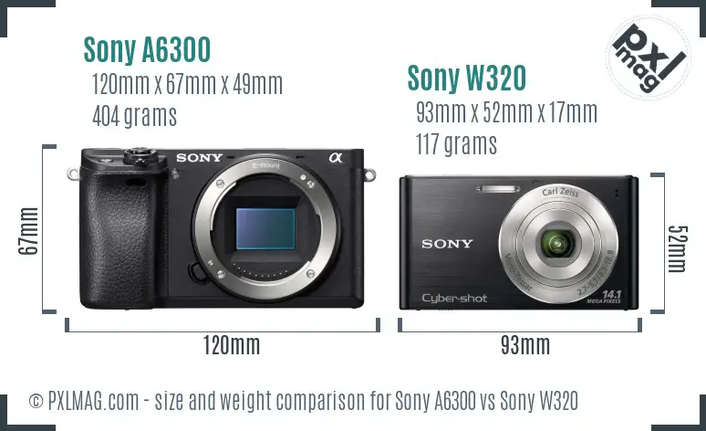 Sony A6300 vs Sony W320 size comparison