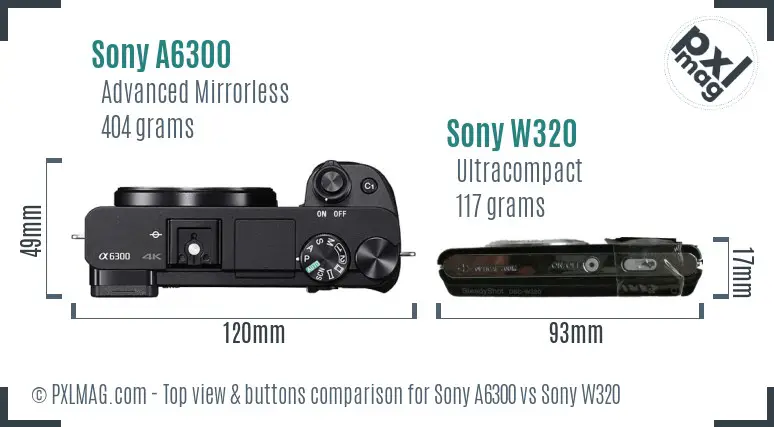 Sony A6300 vs Sony W320 top view buttons comparison