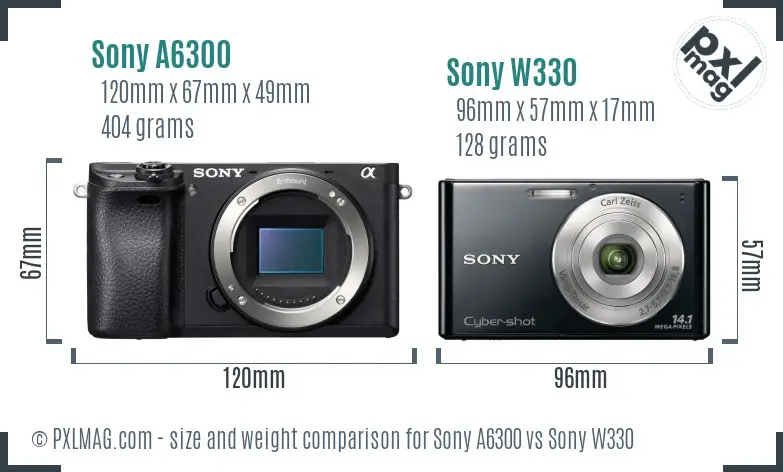 Sony A6300 vs Sony W330 size comparison