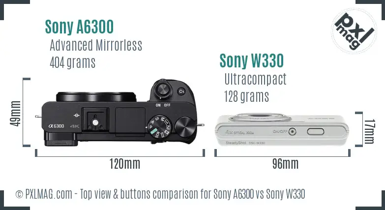 Sony A6300 vs Sony W330 top view buttons comparison