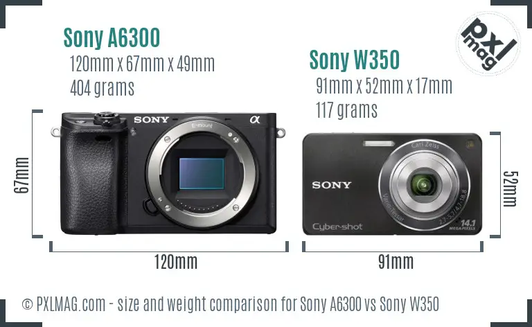 Sony A6300 vs Sony W350 size comparison