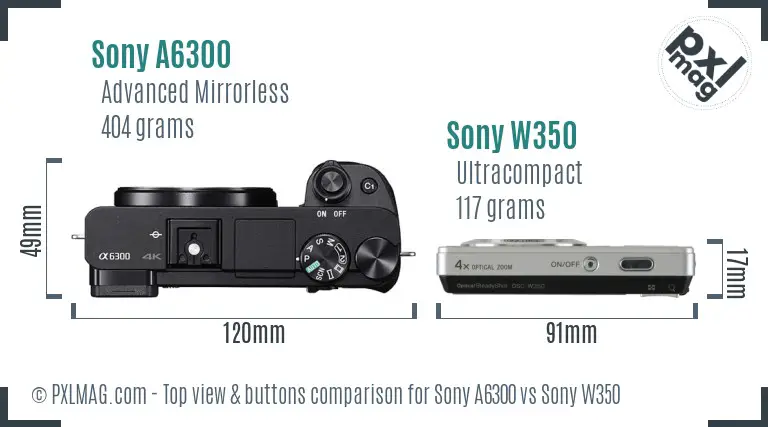 Sony A6300 vs Sony W350 top view buttons comparison