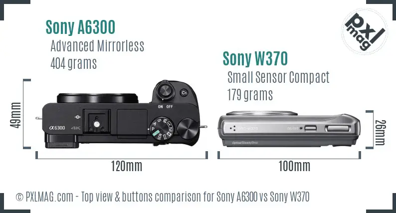 Sony A6300 vs Sony W370 top view buttons comparison