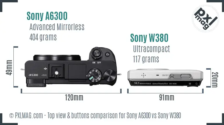 Sony A6300 vs Sony W380 top view buttons comparison