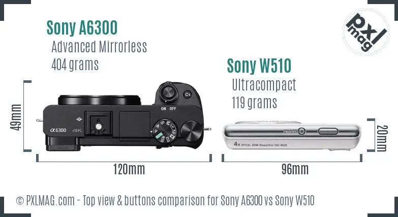 Sony A6300 vs Sony W510 top view buttons comparison