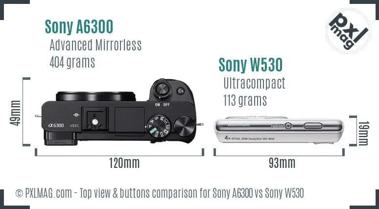 Sony A6300 vs Sony W530 top view buttons comparison