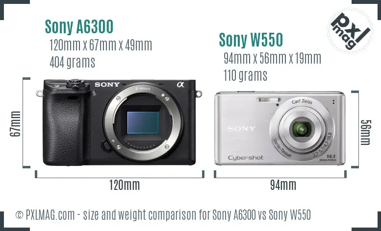 Sony A6300 vs Sony W550 size comparison