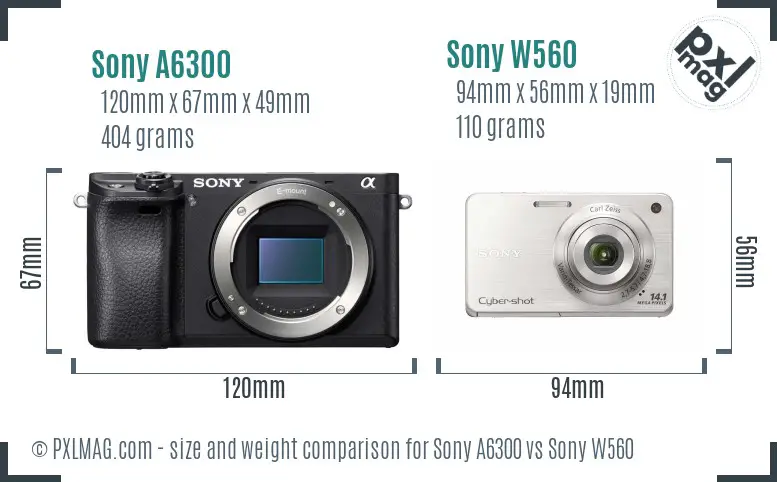Sony A6300 vs Sony W560 size comparison