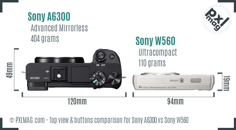 Sony A6300 vs Sony W560 top view buttons comparison