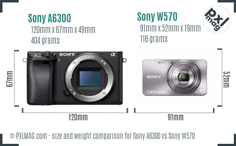 Sony A6300 vs Sony W570 size comparison