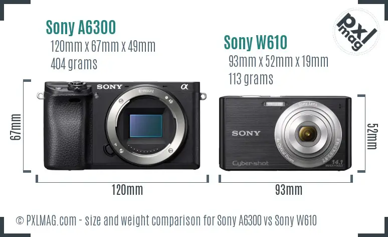 Sony A6300 vs Sony W610 size comparison